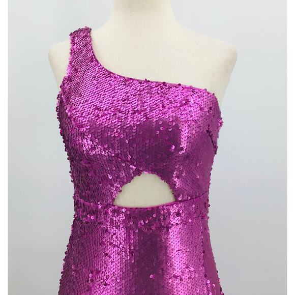 LULU'S  XS Pink Prom Perfect Cutout One-Shoulder Sequin Gown NEW B52 *flaw - Picture 12 of 15